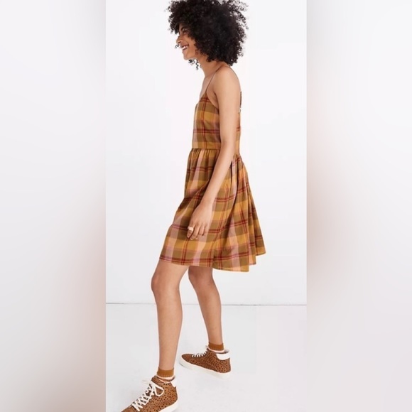 Madewell Babydoll Cami Dress in Yummy Olive & Raspberry (banana & peach) Plaid! - Picture 8 of 8